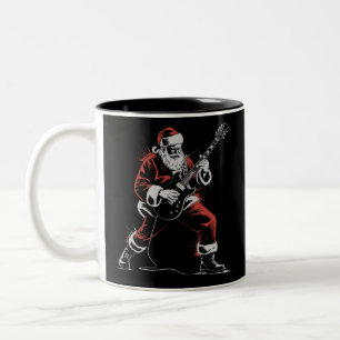 Santa Playing Guitar Retro 90s Christmas Rock Two-Tone Coffee Mug