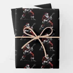 Santa Playing Guitar Retro 90s Christmas Rock Wrapping Paper Sheet