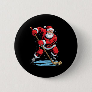 Santa Playing Hockey Funny Holiday Christmas Xmas 6 Cm Round Badge