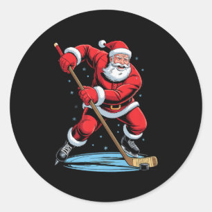 Santa Playing Hockey Funny Holiday Christmas Xmas Classic Round Sticker