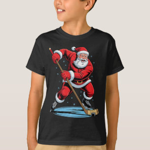 Santa Playing Hockey Funny Holiday Christmas Xmas T-Shirt