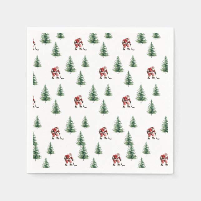Santa Playing Hockey Napkin Gift Christmas Party (Front)