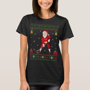 Santa Playing Hockey Sports Ugly Ice Hockey Christ T-Shirt