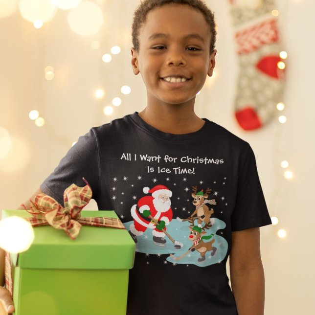 Santa Playing Hockey with Reindeer Christmas T-Shirt (Creator Uploaded)