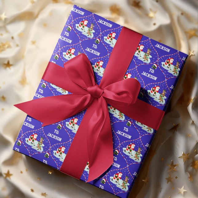 Santa Playing Ice Hockey Christmas Personalised Wrapping Paper (Creator Uploaded)