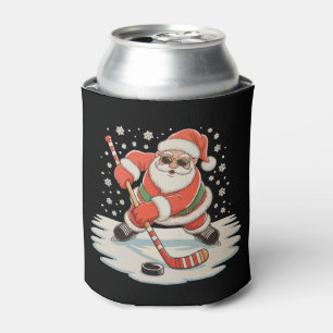 Santa Playing Ice Hockey Christmas Xmas Sport Can Cooler