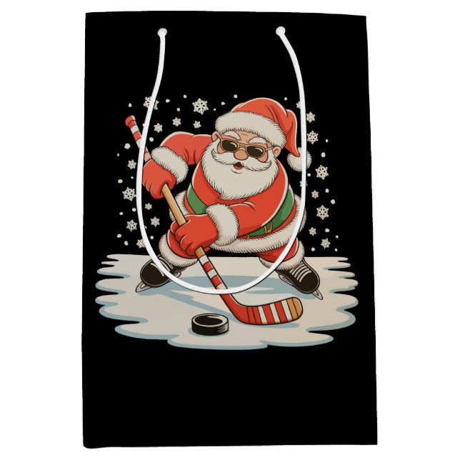 Santa Playing Ice Hockey Christmas Xmas Sport Medium Gift Bag (Front)