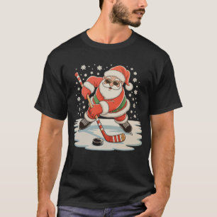 Santa Playing Ice Hockey Christmas Xmas Sport T-Shirt
