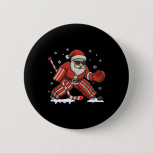 Santa Playing Ice Hockey Goalie Christmas  6 Cm Round Badge