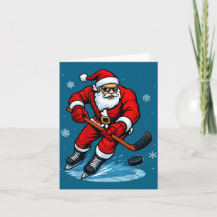 Santa Playing Ice Hockey Xmas Funny Christmas Hock Card