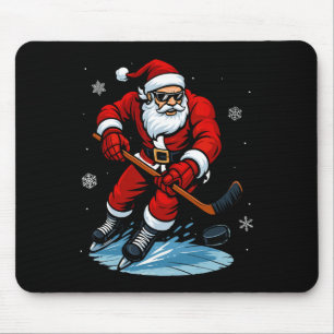 Santa Playing Ice Hockey Xmas Funny Christmas Hock Mouse Pad