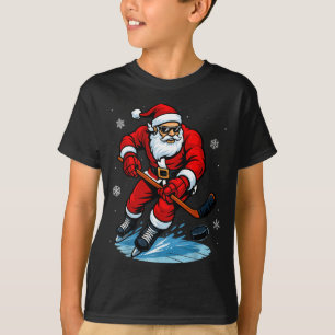 Santa Playing Ice Hockey Xmas Funny Christmas Hock T-Shirt
