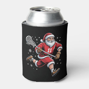 Santa Playing Lacrosse Christmas Holiday Snow Xmas Can Cooler
