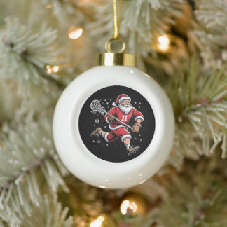 Santa Playing Lacrosse Christmas Holiday Snow Xmas Ceramic Ball Christmas Ornament