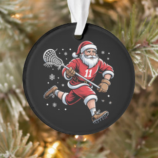 Santa Playing Lacrosse Christmas Holiday Snow Xmas Ornament