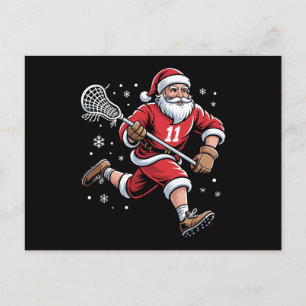 Santa Playing Lacrosse Christmas Holiday Snow Xmas Postcard