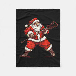 Santa Playing Lacrosse Funny Lacrosse Lax Player C Fleece Blanket