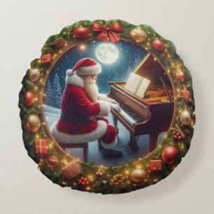 Santa Playing Piano Round Cushion