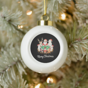 Santa Playing Poker Polar Bear Penguin Reindeer Ceramic Ball Christmas Ornament