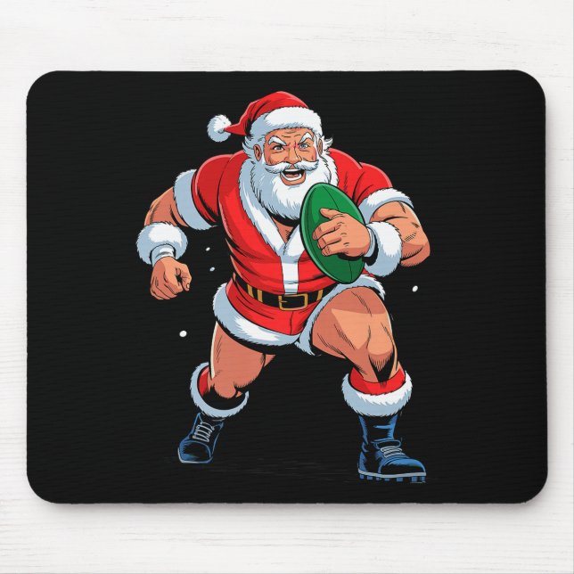 Santa Playing Rugby Funny Holiday Christmas Xmas P Mouse Pad (Front)