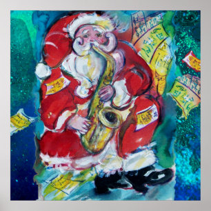 SANTA PLAYING SAX, MUSICAL CHRISTMAS NIGHT PARTY POSTER