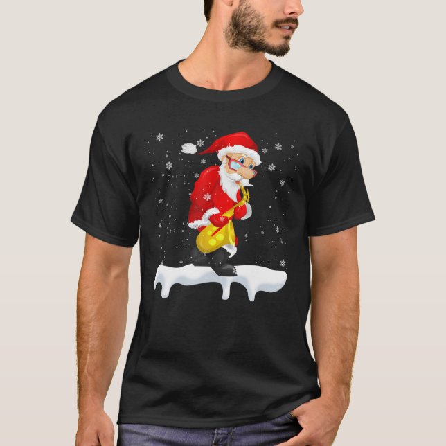 Santa Playing Saxophone Christmas Santa Saxophone T-Shirt (Front)