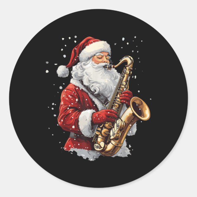 Santa Playing Saxophone Xmas Musician Saxophonist  Classic Round Sticker (Front)