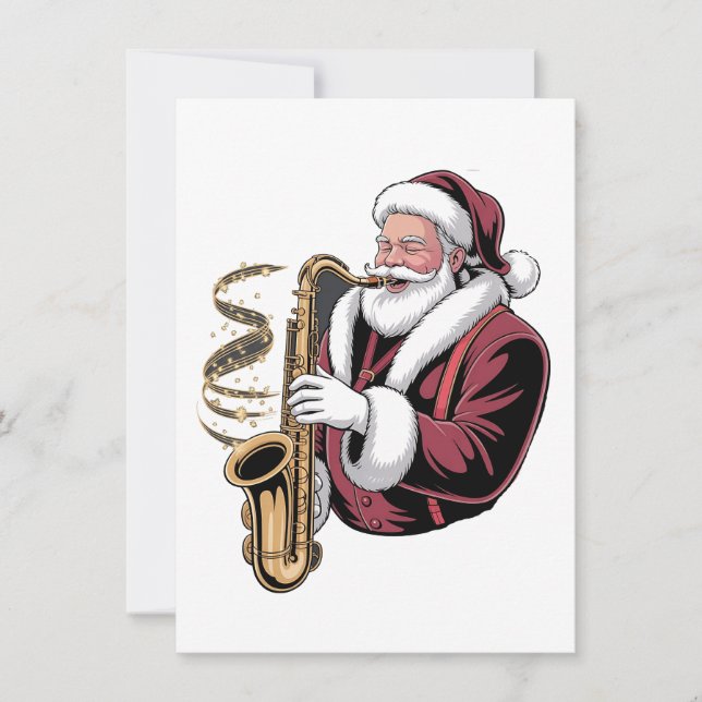 Santa Playing Saxophone Xmas Musician Saxophonist  Invitation (Front)