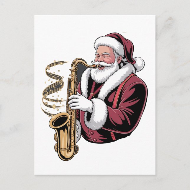 Santa Playing Saxophone Xmas Musician Saxophonist  Invitation Postcard (Front)