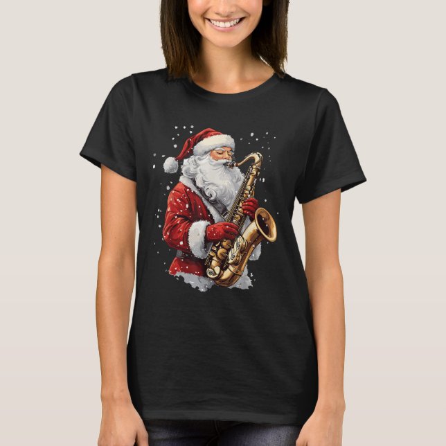 Santa Playing Saxophone Xmas Musician Saxophonist  T-Shirt (Front)