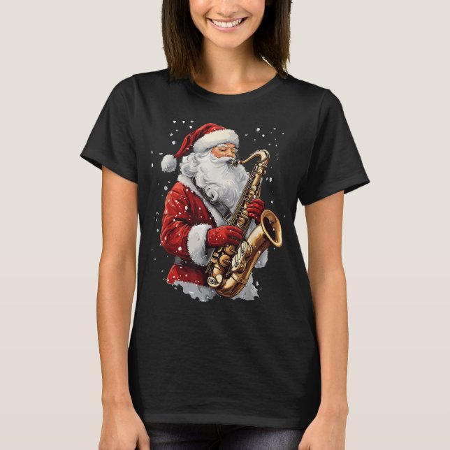 Santa Playing Saxophone Xmas Musician Saxophonist  T-Shirt (Front)