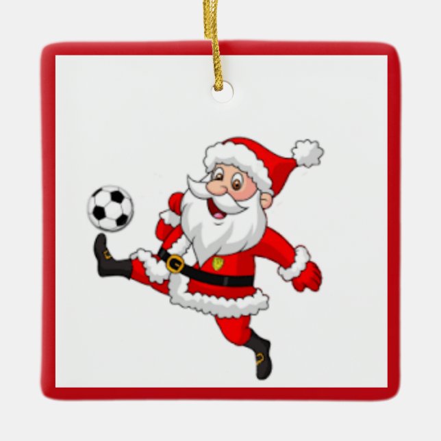 Santa Playing Soccer Christmas Ornament (Front)