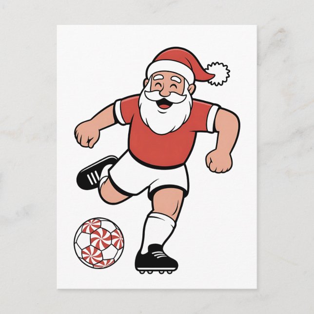 Santa Playing Soccer Christmas Player Sport  Announcement Postcard (Front)
