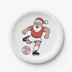 Santa Playing Soccer Christmas Player Sport  Paper Plate