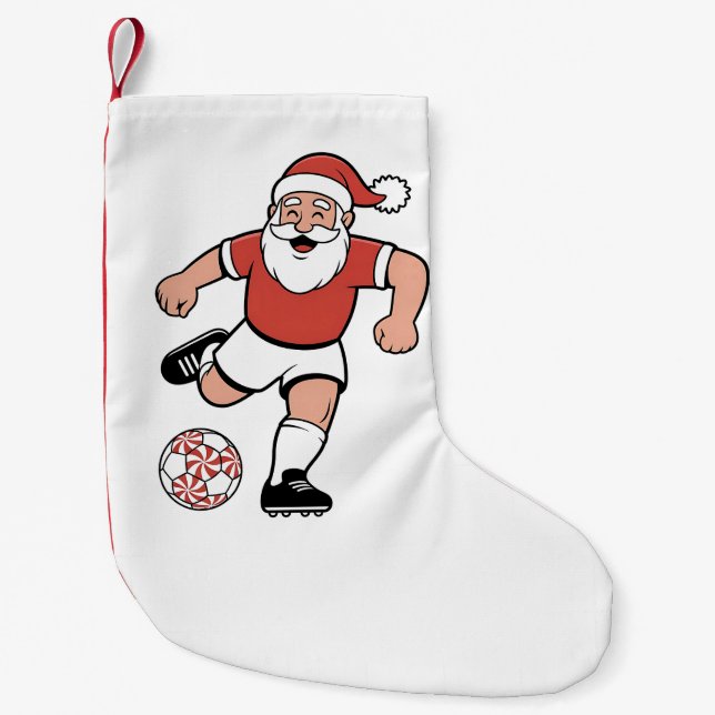 Santa Playing Soccer Christmas Player Sport  Small Christmas Stocking (Front)