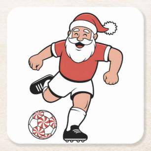 Santa Playing Soccer Christmas Player Sport  Square Paper Coaster