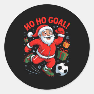 Santa Playing Soccer Funny Holiday Christmas Xmas Classic Round Sticker