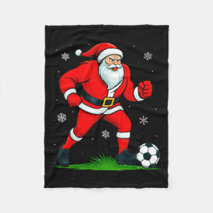 Santa Playing Soccer Xmas Funny Christmas Soccer S Fleece Blanket