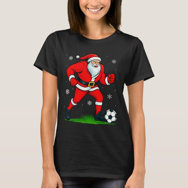 Santa Playing Soccer Xmas Funny Christmas Soccer S T-Shirt (Front)