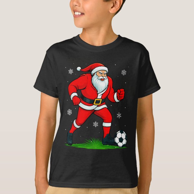 Santa Playing Soccer Xmas Funny Christmas Soccer S T-Shirt (Front)