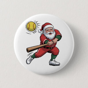 Santa Playing Softball Christmas Player Sport 6 Cm Round Badge
