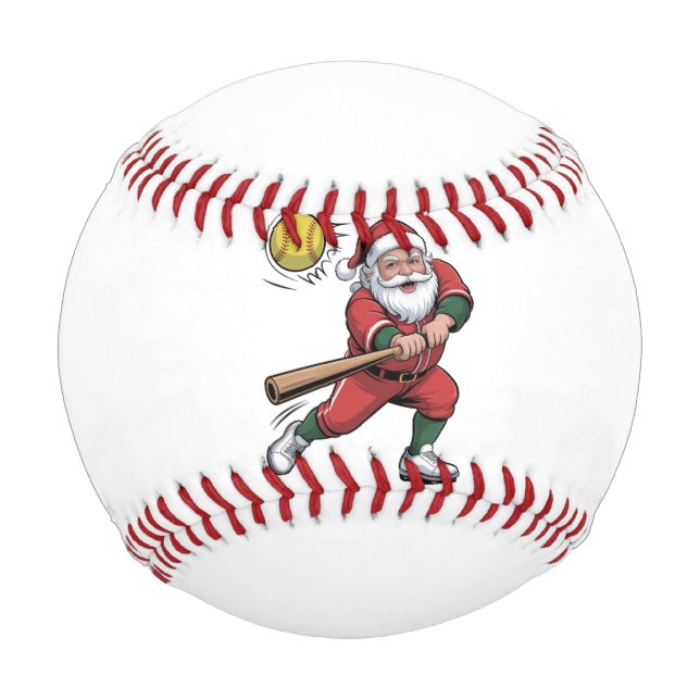Santa Playing Softball Christmas Player Sport Baseball (Front)