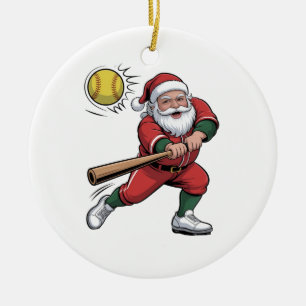 Santa Playing Softball Christmas Player Sport Ceramic Tree Decoration