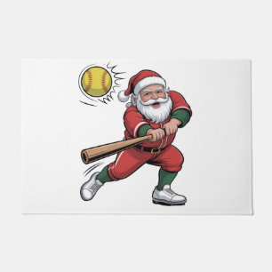 Santa Playing Softball Christmas Player Sport Doormat