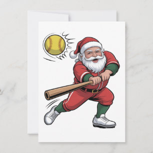 Santa Playing Softball Christmas Player Sport Invitation