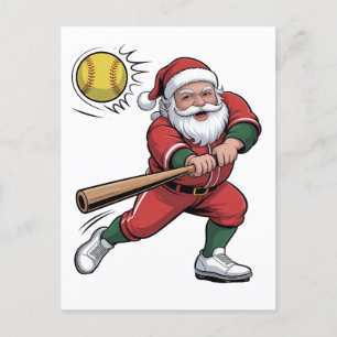 Santa Playing Softball Christmas Player Sport Invitation Postcard
