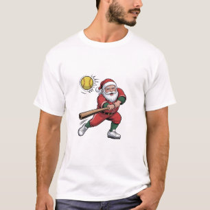 Santa Playing Softball Christmas Player Sport T-Shirt