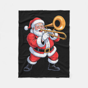 Santa Playing Trombone Funny Holiday Chrismas Xmas Fleece Blanket