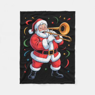 Santa Playing Trombone Funny Holiday Christmas Xma Fleece Blanket