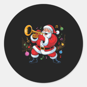 Santa Playing Trumpet Funny Holiday Chrismas Xmas  Classic Round Sticker